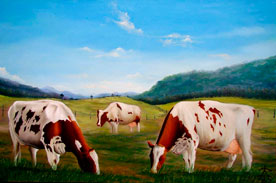 Andrés Trejos Castaño, «Ganado de leche», óleo sobre tela, 2019.