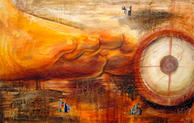 Armando Ruiz, «Midiendo pi», óleo sobre tela.