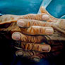 Martha Angélica Báez Enríquez, «Manos de mi abuela», óleo sobre tela, 2010