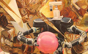 Disraeli Márquez Dilayi, «Trabajo para la tecnología», detalle, óleo sobre tela, 2010.