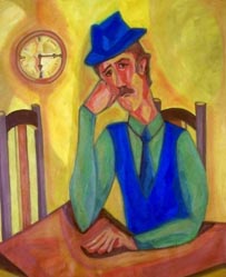 Federico Sequeira,«Hombre y reloj», óleo sobre tela, 2008.