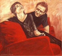 Harold Lopez Muñoz,«Mentiras piadosas», óleo sobre tela, 2005.