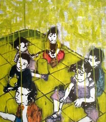 Fabiola Gomez, «Juego con niños», técnica mixta sobre tela, 2010
