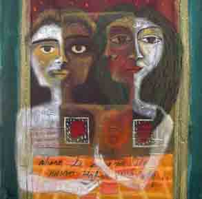 Odilia Castillo Mezquía, «Puertas, sueños y poemas», detalle, técnica mixta sobre tela, 2005.