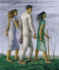 Héctor Poleo, «Tres figuras en marcha», óleo sobre tela, 1943.