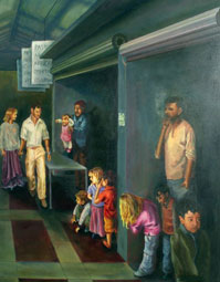 Guillermo Jonathan López Hernández, «Los niños van al mercado», acrílico sobre tela, 2010