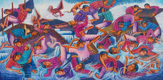 Diego Isaías Hernández, «Desastres naturales por cambios climáticos en Guatemala», óleo sobre tela, 2012.