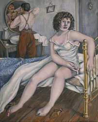 Emilio Baz Viaud, « En el cuarto de hotel», temple y pincel seco sobre cartulina, 1941.