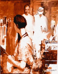 Adolfo Vásquez Rocca, «Historia de la clínica», óleo sobre tela, 2009.