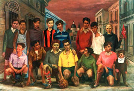 Antonio Berni, «Team de fútbol o campeones de barrio», óleo sobre tela, 1954.