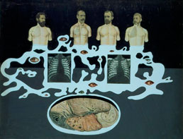 Remedios Varo, «La lección de anatomía», collage sobre papel, 1935.
