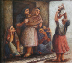 Celia Calderón, «La familia», óleo sobre madera, 1948.