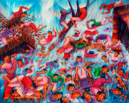 Diego Isaías Hernández Méndez, « Destrucción de la tormenta tropical Stan», óleo sobre tela, 2006.