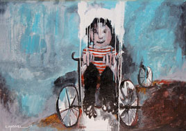 Héctor C. Massiel, «El triciclo», recuerdos de infancia», técnica mixta sobre tela, 2013.