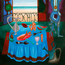 Cundo Bermúdez, «Interior con vista al mar», detalle, óleo sobre tela, 1969.