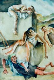 Arturo Rodríguez, «Sobrevivientes» aguada sobre papel, 1983.