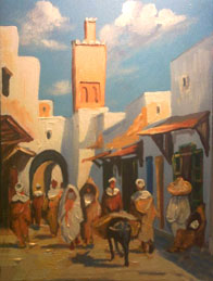 Naizema Ramoyo, «La calle de la mezquita», óleo sobre tela, 2005.
