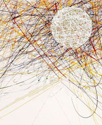 Alfredo Salazar, «El círculo primero», detalle,  acrílico sobre tela, 2014.