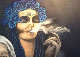 Lourdes Arrechea, «Fumando espero», detalle, acrílico sobre tela, 2015.