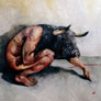 Ian Francisco Soriano, «El Minotauro medita sobre la espiral dorada», óleo sobre tela, 2015.