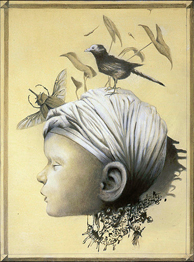Arturo Rivera, «El niño y el pájaro», óleo sobre tela, 2010.