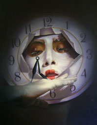 Xochitl Espinoza, «Contemplando el paso del tiempo», óleo sobre tela.
