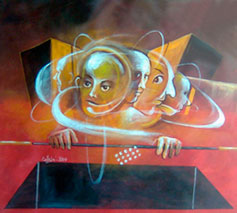 Ezequiel Eduardo Calleja Pérez, «Cabezas orbitantes», acrílico sobre tela, 2010.