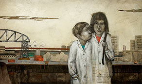 Alejandro Varela, «Y ahora qué», óleo y collage sobre tela, 2008.
