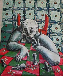 Ebenezer Leyua Gónzales, «Saturno devora a sus hijos», óleo sobre tela, 1998
