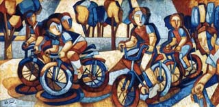 Aida Emart, «Ciclistas», acrílico sobre tela, 2003.