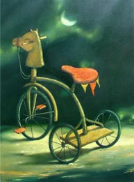 David Rodríguez, «Velocípedo trotón», óleo sobre tela, 2005.