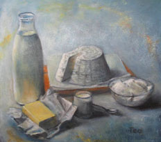 Teo Revilla Bravo, «Bodegón de lácteos», óleo  sobre tela, 2009.