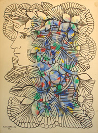 René Portocarrero, «Mujer de perfil», aguada sobre papel, 1979.