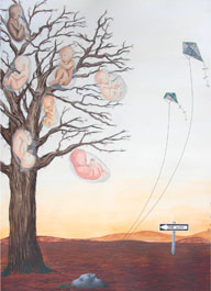Alma Domínguez, «Árbol de óvulos fecundados», técnica mixta sobre papel, 2009.