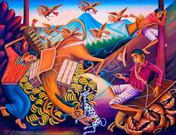 Diego Isaías Hernández, «Perdidas de mercadería por dos perros rabiosos», óleo sobre tela, 2004.