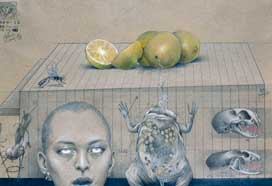 Arturo Rivera, «Naranjas», grafito, acuarela y temple sobre papel, 1983.