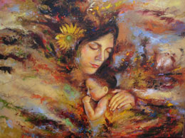Osiris Gómez, «Maternidad cósmica», óleo sobre tela, 2015.