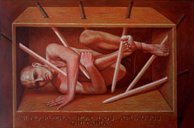 Denis Nuñez Rodríguez, «Si no fuera por los aplausos gritaria», óleo sobre tela, 2009.