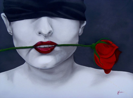 Saúl Flores, «Mordiendo la rosa», técnica mixta sobre cartulina, 2013.