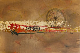 Alejandro Soria, «Miércoles de ciclismo», técnica mixta sobre tela, 2015.