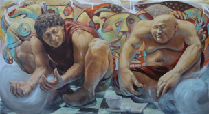 Francisco Navarro Méndez, «Filo y Sofo», óleo sobre tela, 2011.