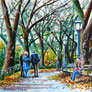 Raphael Puello, «Parque en otoño», acuarela sobre papel.