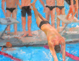 Silvestre Miranda Zarate, «Nadadores», óleo sobre tela, 2013.